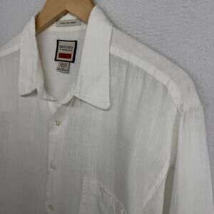 BRITCHES of GEORGETOWNE Shirt Men XL 100 Linen Woven Button Up Long Sleeve White